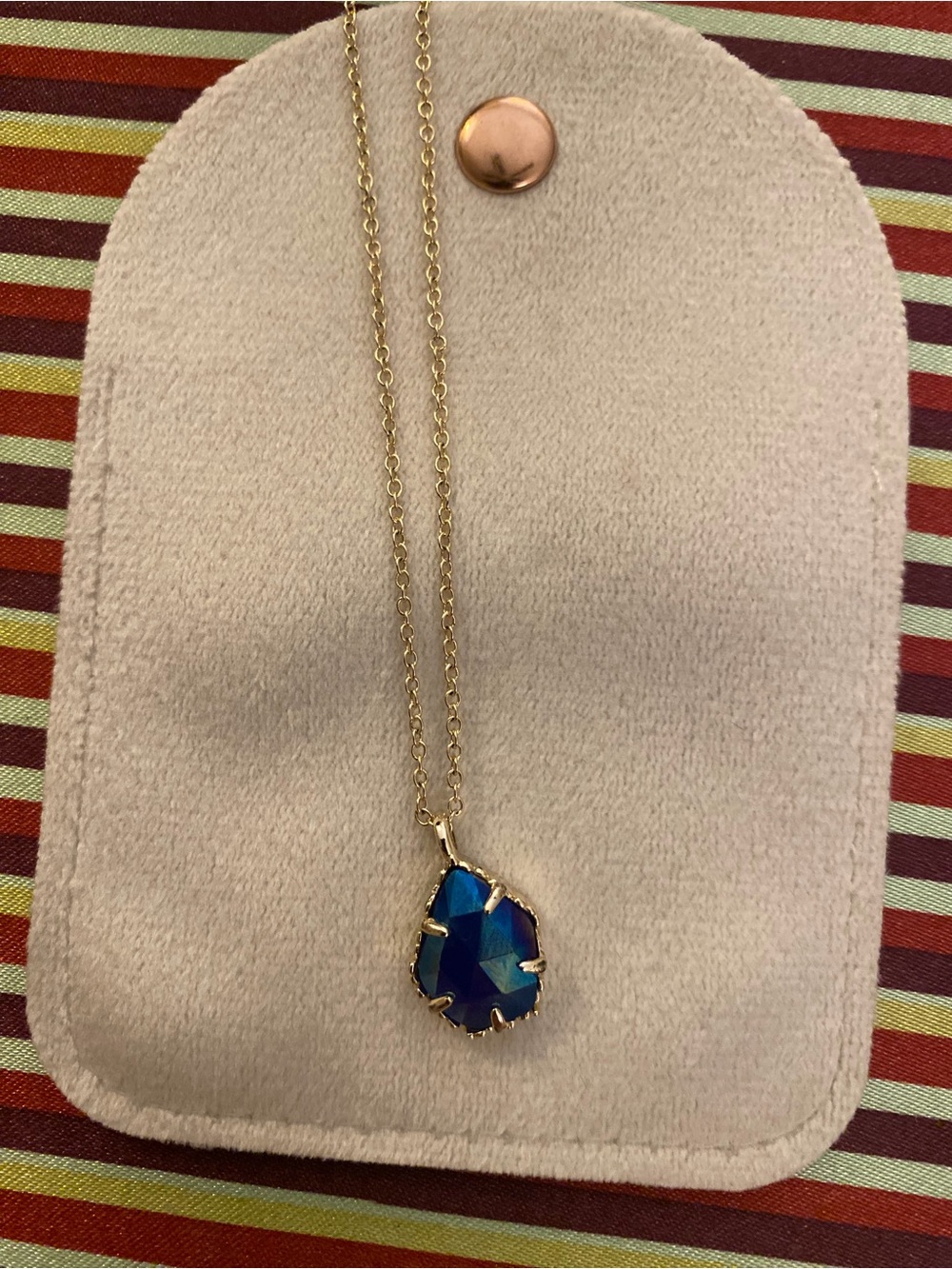 Kendra Scott Gold Chain Necklace with Blue Teardrop Pendant